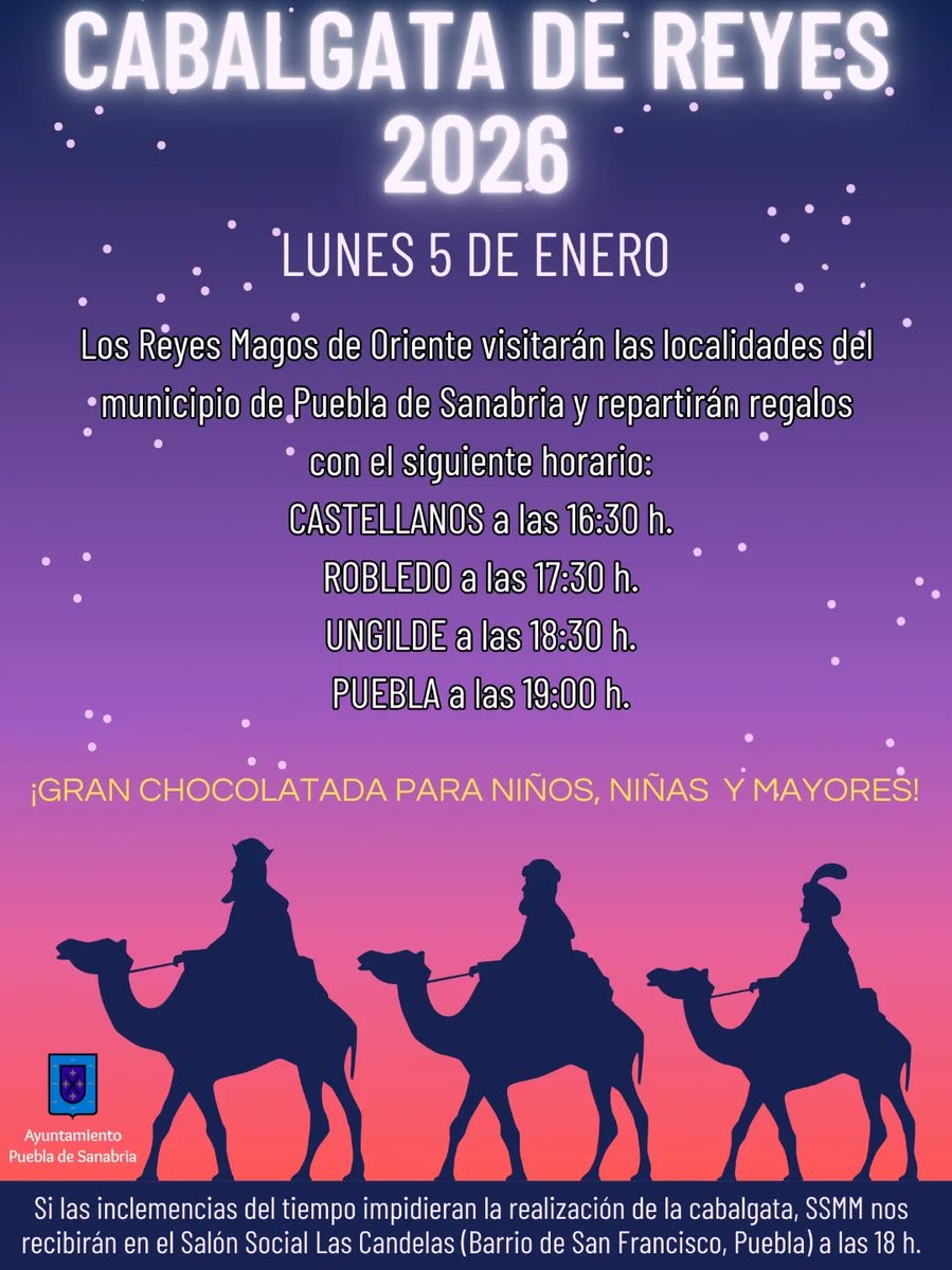 AC_LosRemedios's tweet photo. 🌟🎄¡¡¡Llega la ilusión a #Sanabria!!!!
Hoy sus Majestades de Oriente recorrerán numerosos pueblos sanabreses
📍Aquí tenéis los horarios y recorridos para no perderos nada
¡Que la magia nos acompañe! 🩵
#Cabalgatas #ReyesMagos #Sanabria #Zamora https://t.co/pwyRpkddf7