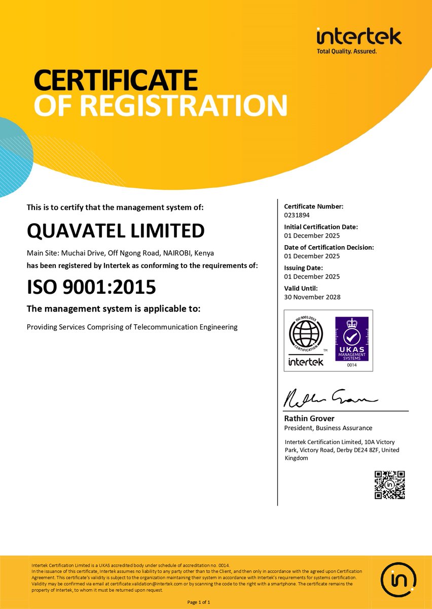Quavatel's tweet photo. We are officially ISO certified.

✅ ISO 9001:2015 – QMS
✅ ISO 45001:2018 – OHS

These certifications represent our commitment to excellence, safety, and continuous improvement. 

Thank you to our incredible team for making this possible.

#ISOcertified #QualityExcellence https://t.co/UvrT4XeSWj