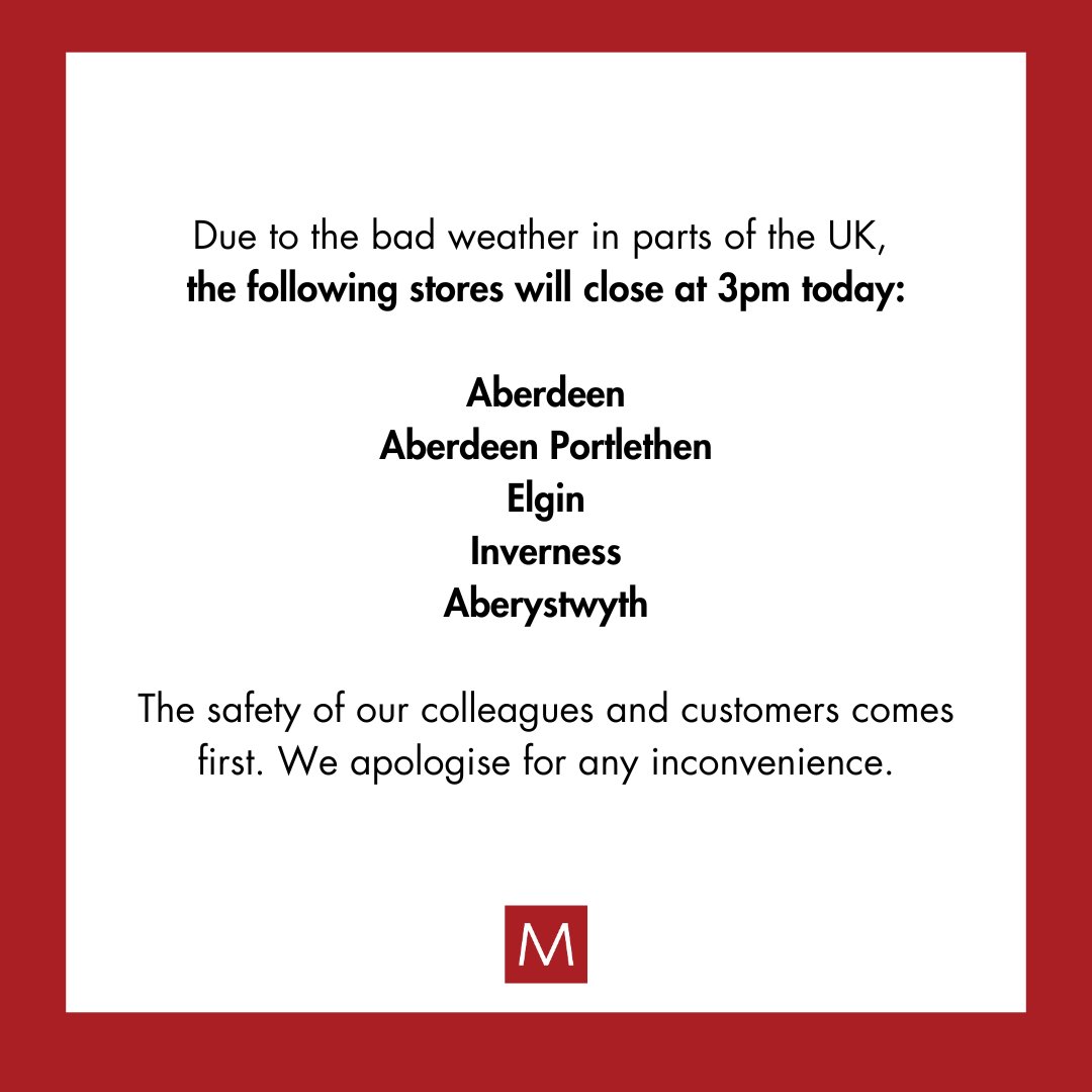 Matalan's tweet image. An update on some of our stores in Wales and Scotland.