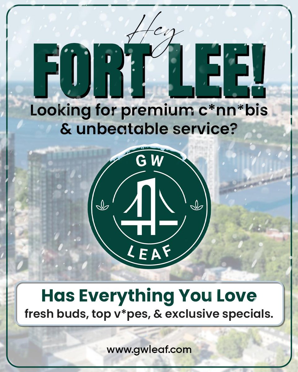 Indoor_nj's tweet image. Hey Fort Lee! 👋

Looking for premium quality and unbeatable service? GW Leaf has everything you love — fresh selections and exclusive specials. Visit us today! 🌿✨

#FortLeeNJ #LocalFavorite #PremiumQuality #TopSelection #ExclusiveSpecials #ShopLocalNJ #ElevatedExperience