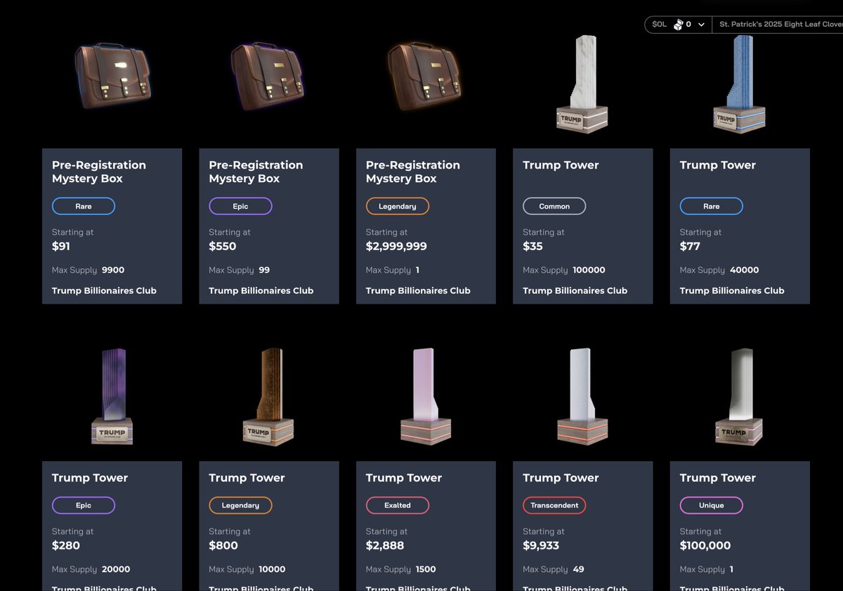 MiracleboyNFT's tweet image. 特朗普亿万富翁俱乐部(Trump Billionaires Club)
12月10号群车注册的川普链游，前几天空投了
低保号单号空投了价值90u的rare的公文包💼
和价值35u的白色特朗普大厦
上周六又群车2级扫货了游戏NFT
1️⃣rare公文包💼群车成本25u左右
目前地板：90u｜倍数：3.6X
2️⃣白色特朗普大厦群车成本：5U