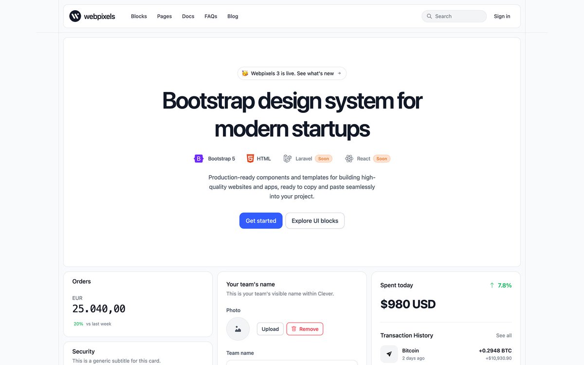 New year, new release 🥳

Webpixels v3 brings 600+ real UI blocks, 80+ full screens, and docs that actually help you build instead of just read.

A lot of new features coming up, but if you want to support our work, click here: webpixels.io