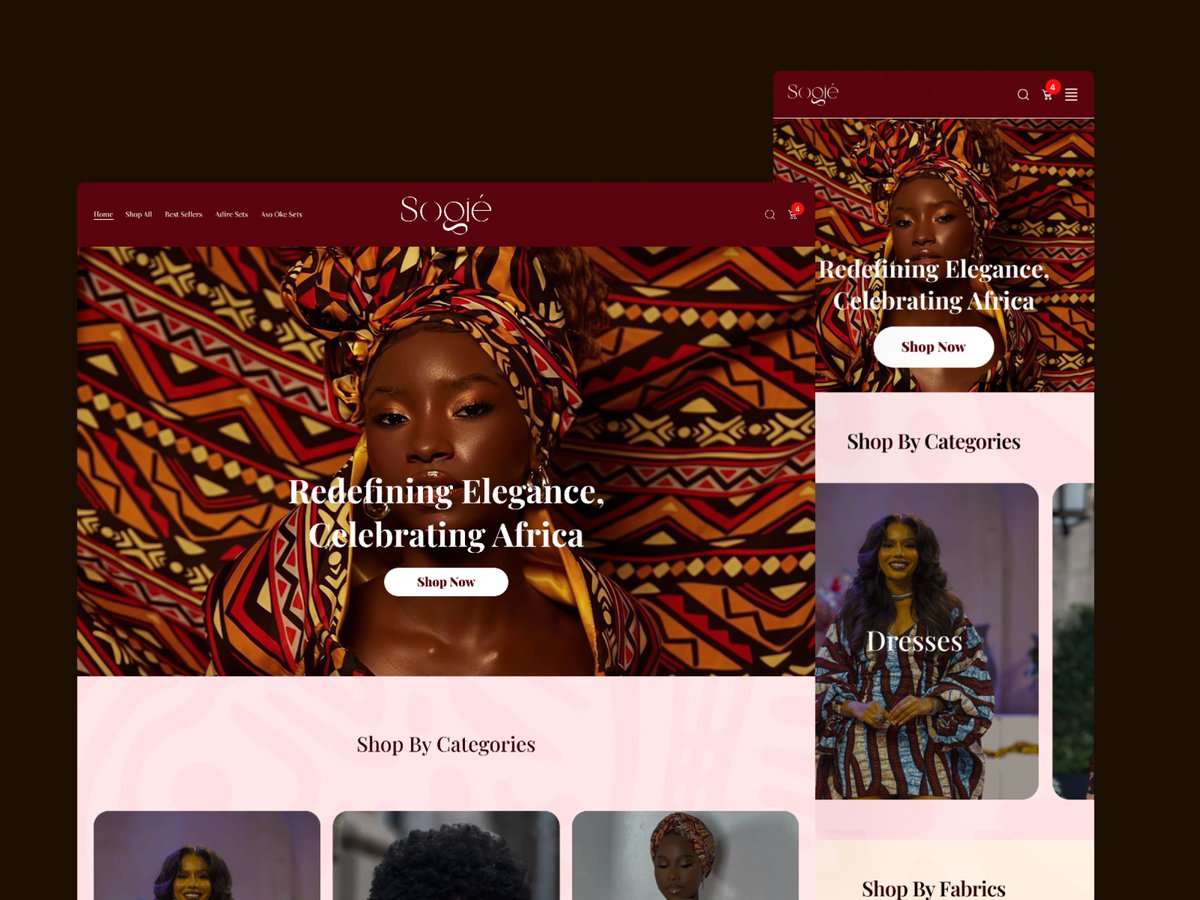 I designed an African fashion website called Sogie, an e-commerce platform for buying African print materials like Ankara.

The design focuses on creating an authentic African feel. #UXDesign #UIDesign #AfricanFashion #DesignTwitter
