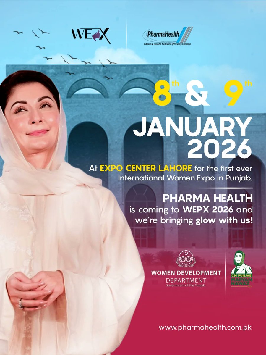WDD_Punjab's tweet photo. Pharma Health is proud to participate in WEPX 2026 — the first-ever International Women Expo in Punjab.
Join us on January 8th &amp; 9th at Expo Center Lahore as we showcase our skincare innovations dedicated to health, beauty, and well-being.
#Skinity #WEPX #Skincare https://t.co/7eToQP1hww