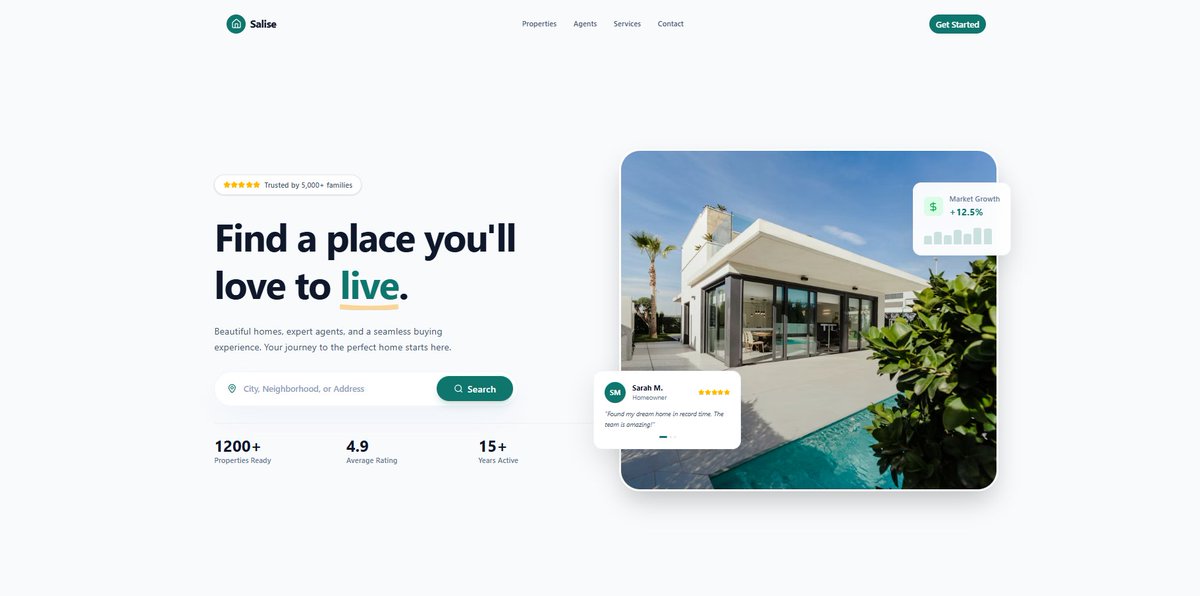 salisedev's tweet image. 👋 Gooodmorning X Developers!!!

Sharing a brand new Real Estate Website I Made 👇

What do you think? what can be improved? let me know your toughts guys