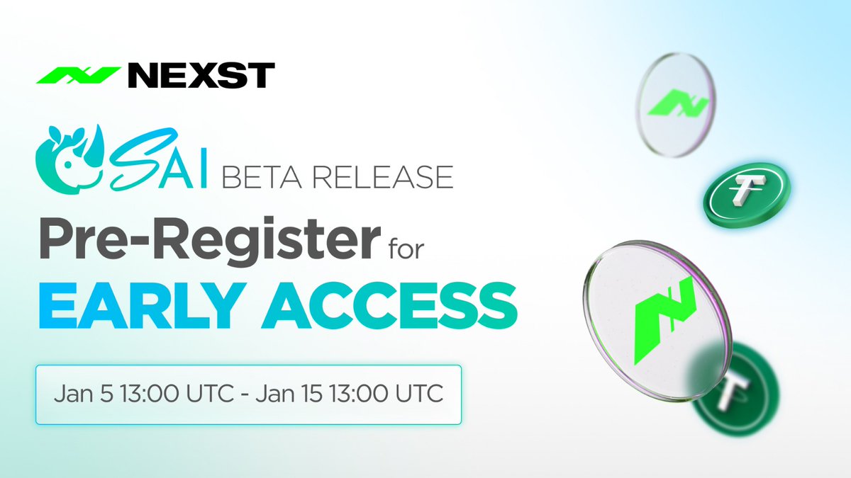 NEXST_AI's tweet image. SAI beta pre-registration campaign is now LIVE!

#SAI beta is dropping soon. You can now sign up for early access and win prizes! We’re bringing 1,000 USDT and 10,000 worth of $NXT share for all registrants, and an exclusive airdrop.

Time to prompt the future together:…