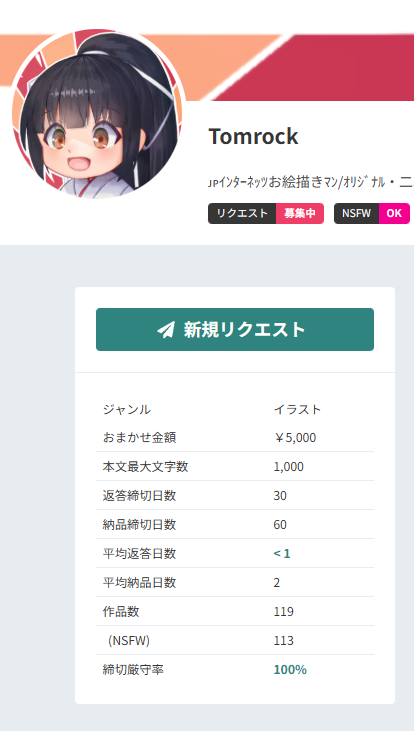 【イラスト制作依頼受付窓口設置のお知らせ】

昨年にノリと勢いで開業
四苦八苦しつつ準備を進めておりましたが  
多分、恐らく完了しました

簡易料金表・依頼フォームはhttps://t.co/0AEtVuePzoから↓
https://t.co/j3cOoQ0eBb

詳細ルール・ポートフォリオはこちら(依頼フォームも設置中) 