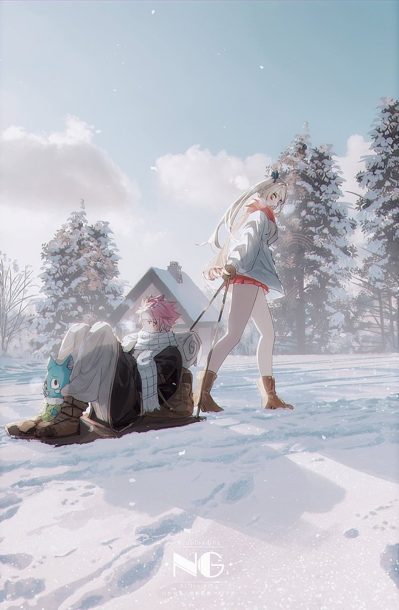 R_Rinry95's tweet image. Natsu stubbornly refused to move. #FairyTail #Nalu ☃️