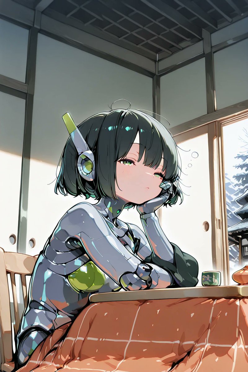 正月気分が抜けないカオリちゃん。サイボーグなのにコタツから出られ