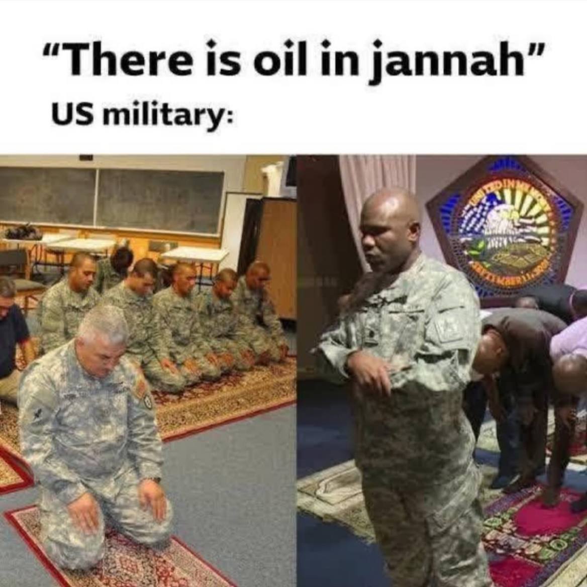 The reaction of the U.S. military when they are told there is probably oil in heaven.