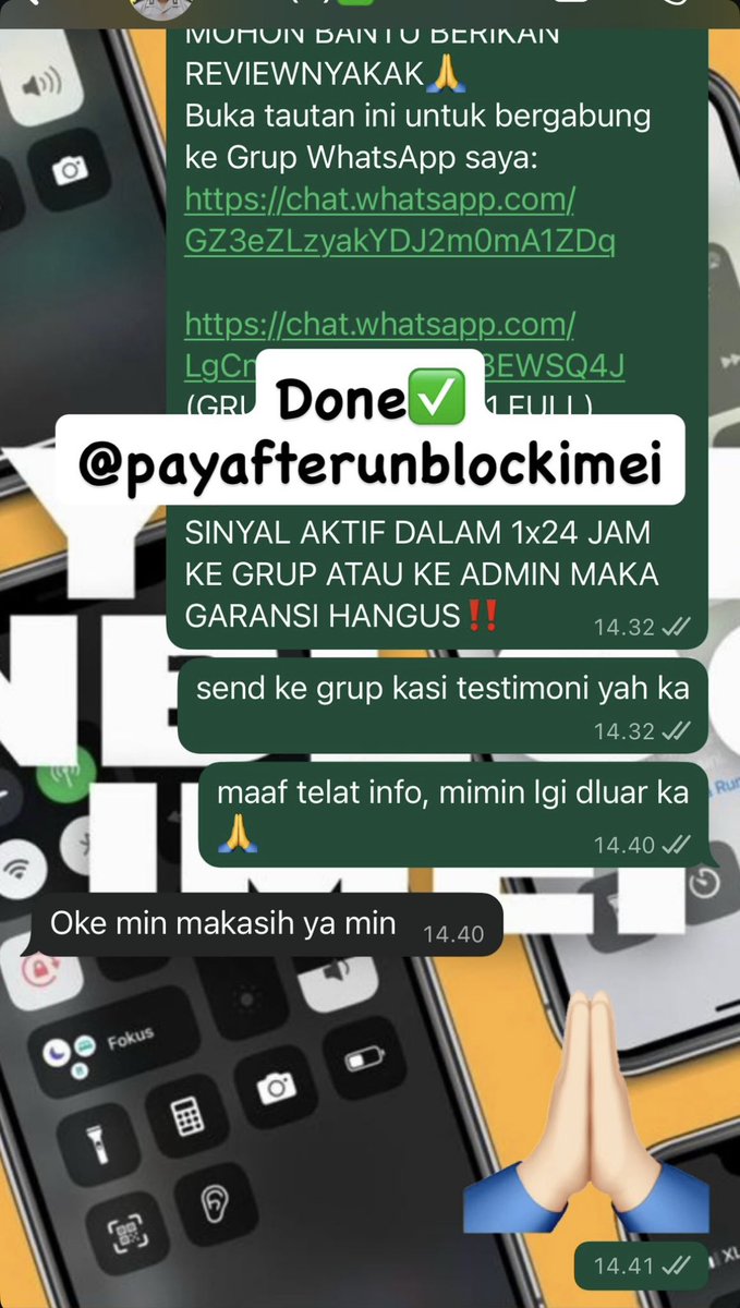 PAUIIMEI's tweet image. BISMILLAH,OPEN JASA UNLOCK UNBLOCK IMEI ALL OPERATOR &amp;amp; ALL TYPE PHONE UNBLOK IMEI AMANAH,BERGARANSI ✨
    •Tri Only
    •Bulanan
    •Beacukai
WA ME💖:wa.me/+6289525392822