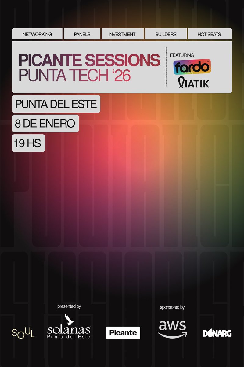 Nos vamos de punta para el Punta Tech ‘26
y hacemos un encuentro con gente de la casa <a href="/PicanteStartups/">🌶️ Picante</a> y <a href="/viatikoficial/">Viatik</a> 

Si estás en Uruguay 🇺🇾 y queres que charlemos, podes anotarte en este link.

luma.com/p0gwoe9i
