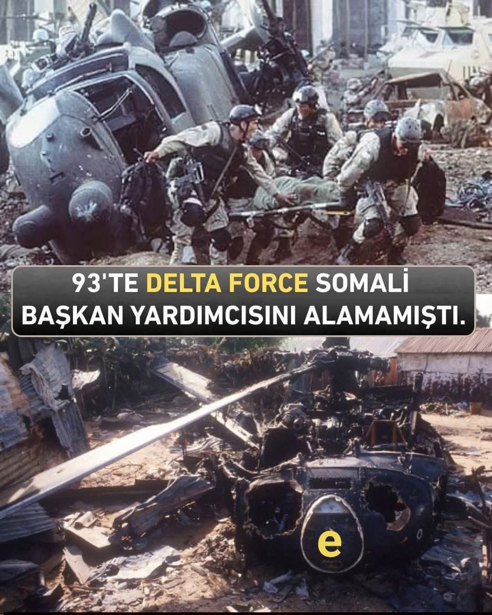 🔴1993'te Amerika, Somali'de Maduro'ya karşı yaptığı operasyon gibi 
Delta Force birliğini kullanarak Somali başkan yardımcısını esir almaya çalıştı. 

Ancak Somali direniş savaşçıları buna hazırdı.
Aralarında ABD'nin en iyi 2 keskin nişancısının da bulunduğu 19 Delta Force