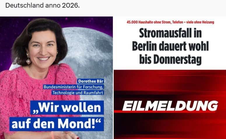 Blackouts kannte man bisher ja nur von unserer Ex-Außenpannalena. Nun aber hat es die Bundeshauptstadt selbst heimgesucht - Stromausfall! Oder wie es in Berlin heißt: Frieren gegen Rechts!

Herzlichst Kay Ray ❤️ ❤️ ❤️ 

Termine im Januar:

09.01. Hamburg – Late Night Reeperbande