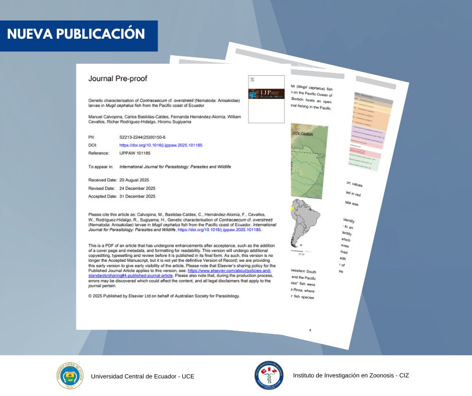 📢 ¡Una de las primeras publicaciones del CIZ en 2026!
Felicitaciones a nuestros colegas. Descubre por qué estos hallazgos son importantes para la investigación en biodiversidad, salud y vigilancia parasitológica

👉 Lee la publicación completa
doi.org/10.1016/j.ijpp…

#SomosCIZ
