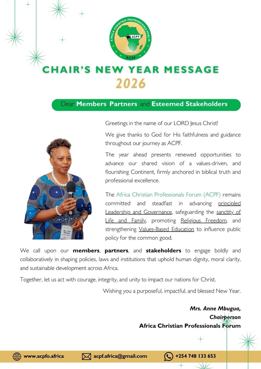 Happy New Year!
We trust that you all had an impactful holiday and are refreshed for 2026.
We welcome you back.
Let us join to make an even greater impact on the continent together.

Blessings! 🙏🏼

#ChristianProfessionals 
#FamilyValues