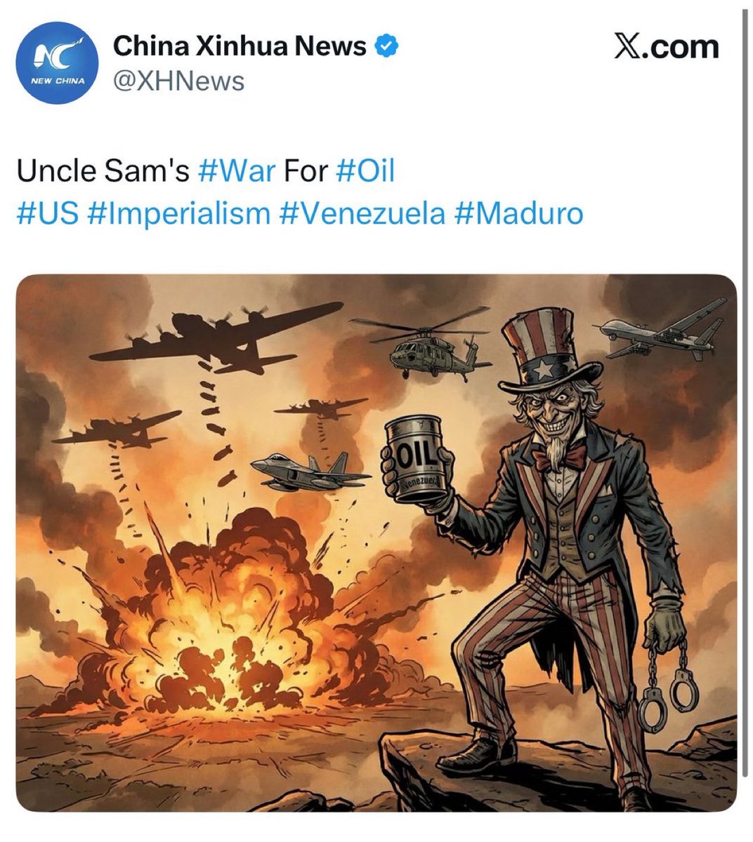 🇨🇳🇺🇸🇻🇪 | Medios estatales chinos caricaturizan a Estados Unidos por la captura del venezolano Nicolás Maduro.