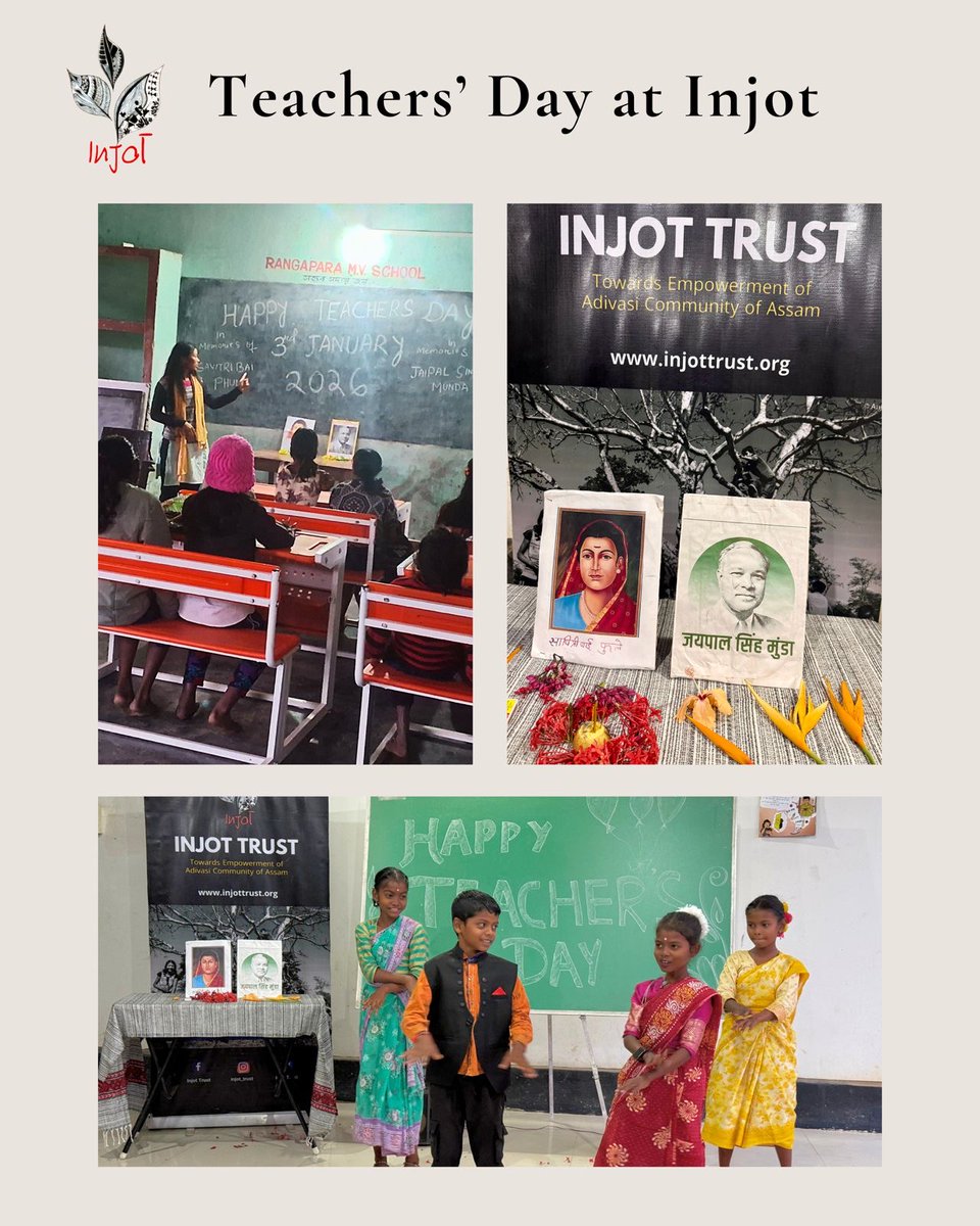 InjotTrust's tweet photo. To start the first working day of 2026 at Injot Trust by celebrating the birth anniversary of two legends - Marang Gomke Jaipal Singh Munda ( 3rd January 1903) and Savitribai Phule ( 3rd January 1831) as Teachers' Day is something, we at Injot, do every year. 
#injottrust https://t.co/wjPOLDcPHF