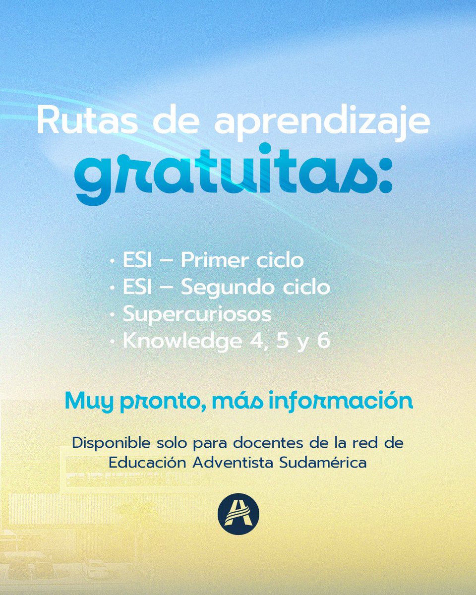 📚 Actualizarse ya no es una opción, es una necesidad. 
 
Muy pronto llegan más Rutas de aprendizaje, capacitaciones gratuitas para docentes de la red de Educación Adventista Sudamérica.

💬 ¿Cuál te interesa más?