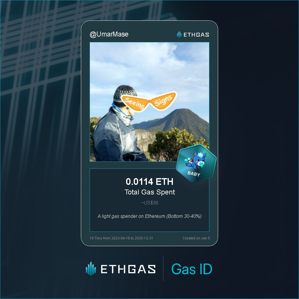 Leveled up in the Great Gas Reckoning with ETHGas! 💪

Baby Jack status: 0.0114 ETH gas spent, 4 Beans earned—supporting the Gasless Future!

Claim your Gas ID at ethgas.com/community/gas-…