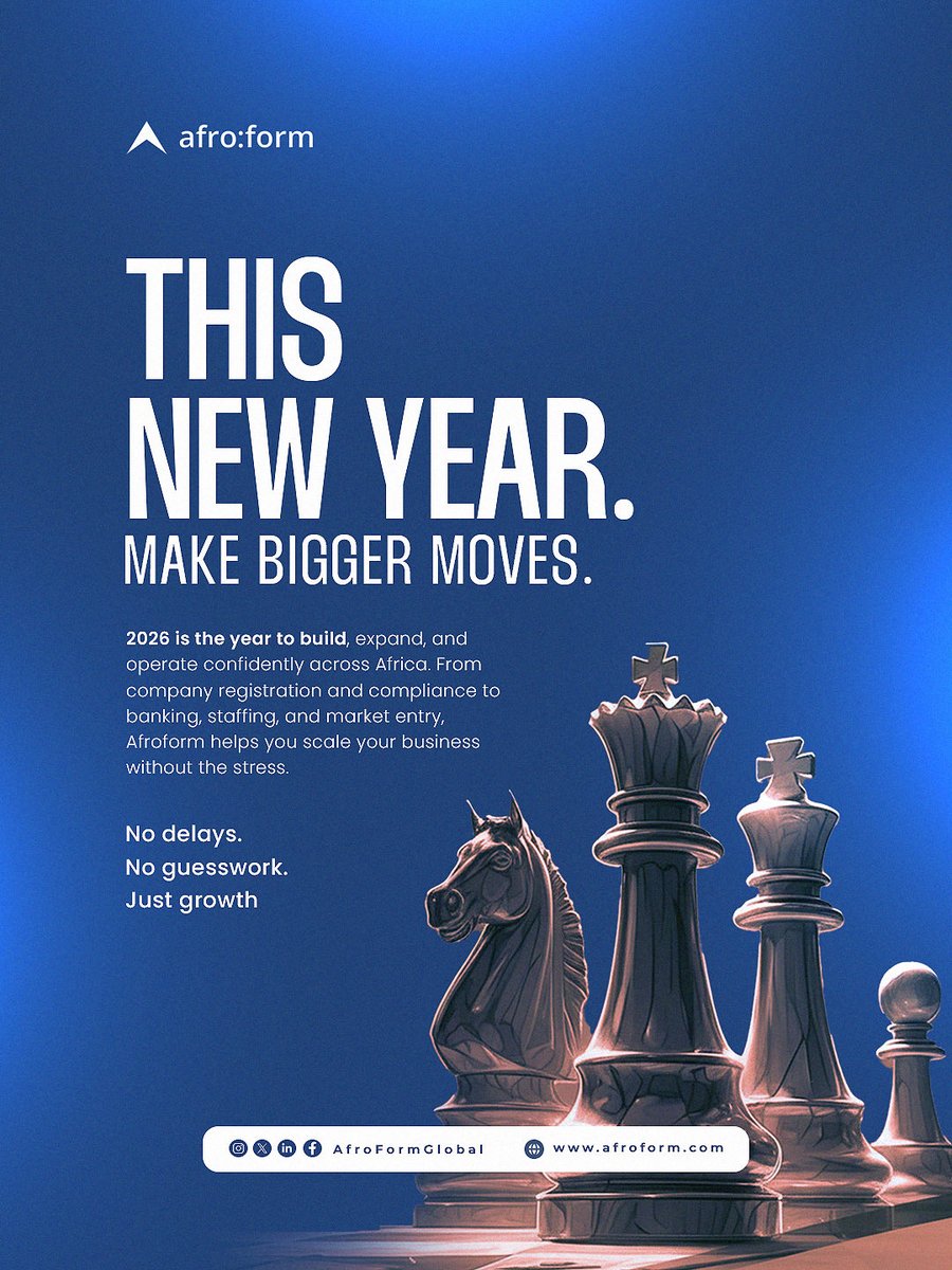 afroformglobal's tweet photo. New year.
Bigger moves.
Smarter growth ♟️

Build and expand across Africa with Afroform 🚀

#Afroform #MakeBiggerMoves #BuildInAfrica #BusinessInAfrica #StartupGrowth #2026Vision https://t.co/tykDxGFF5K