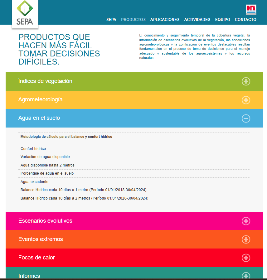 JorgeLMercau's tweet image. Toda la información #AgroMeteorologíaINTA, son #BienesPúblicos generados desde #Redes d trabajo d #ClimayAgua @intaargentina #SEPA y COMPARTIDOS para q quienes tienen #Problemas y #Oportunidades pueden #GenerarValor en el #Agro🇦🇷 
Accedan en:
sepa.inta.gob.ar/productos/