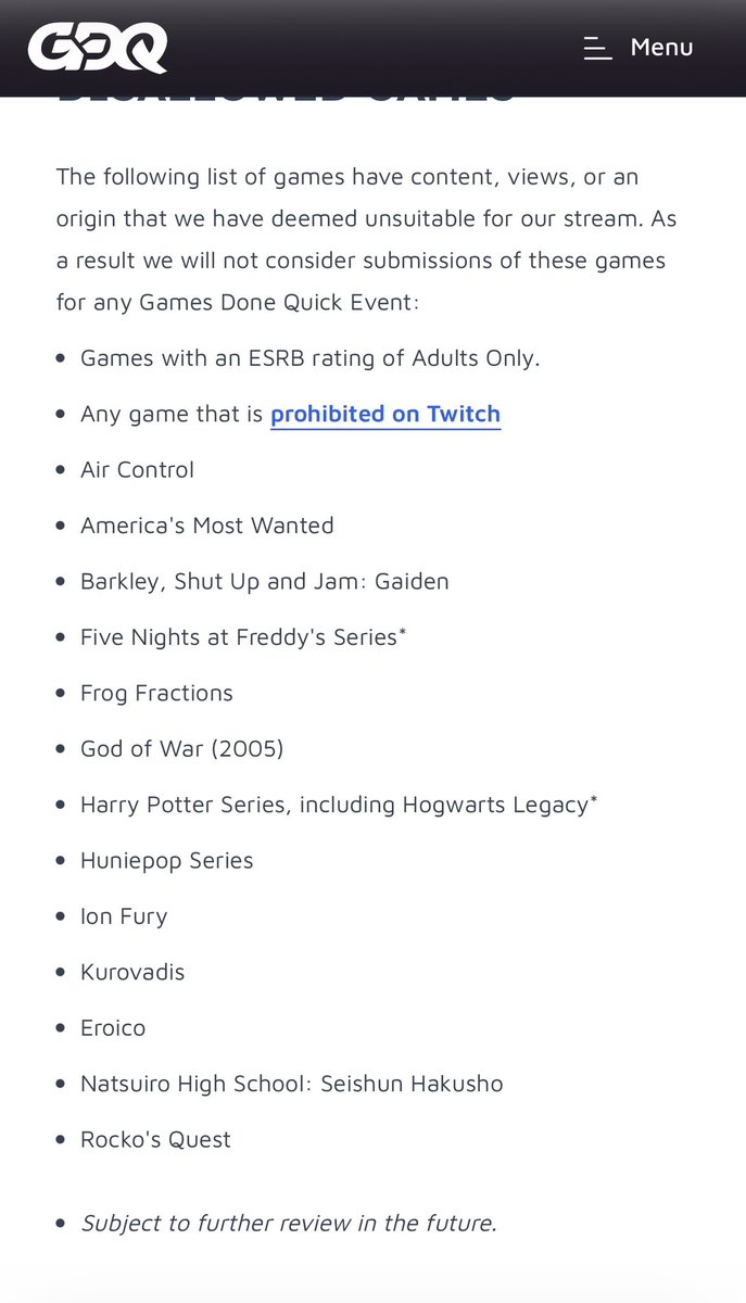 DarkNintendoguy's tweet image. Not to mention the banned games list. Some make sense but others. Lmaooo it’s been over for years