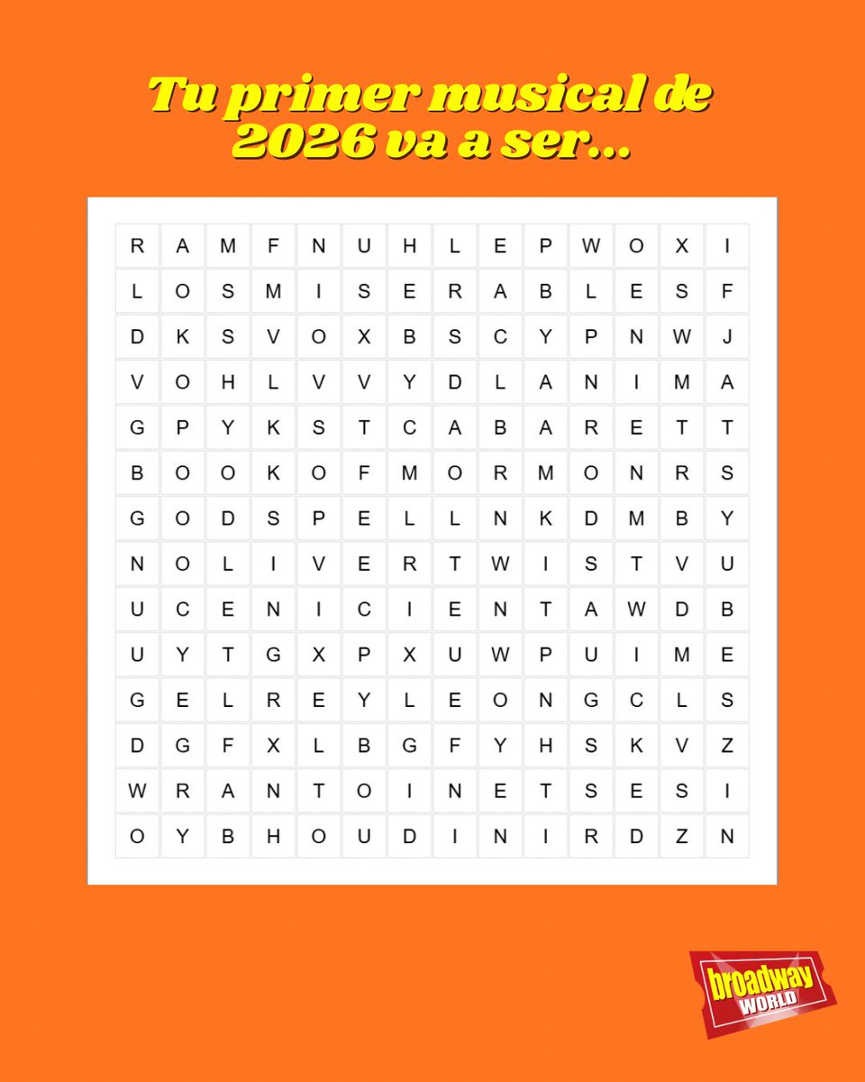 👑🎭 TU PRIMER MUSICAL DE 2026 VA A SER…

Mira la sopa de letras 👀🧩
👉 el primer musical que encuentres
👉 será el primero que veas en 2026 ✨

¿Aún no sabes qué pedir a los Reyes? 🎁
Que te traigan entradas para ese musical 🎶👑

Cuéntanos 👇
¿cuál te ha tocado?
 🎭✨