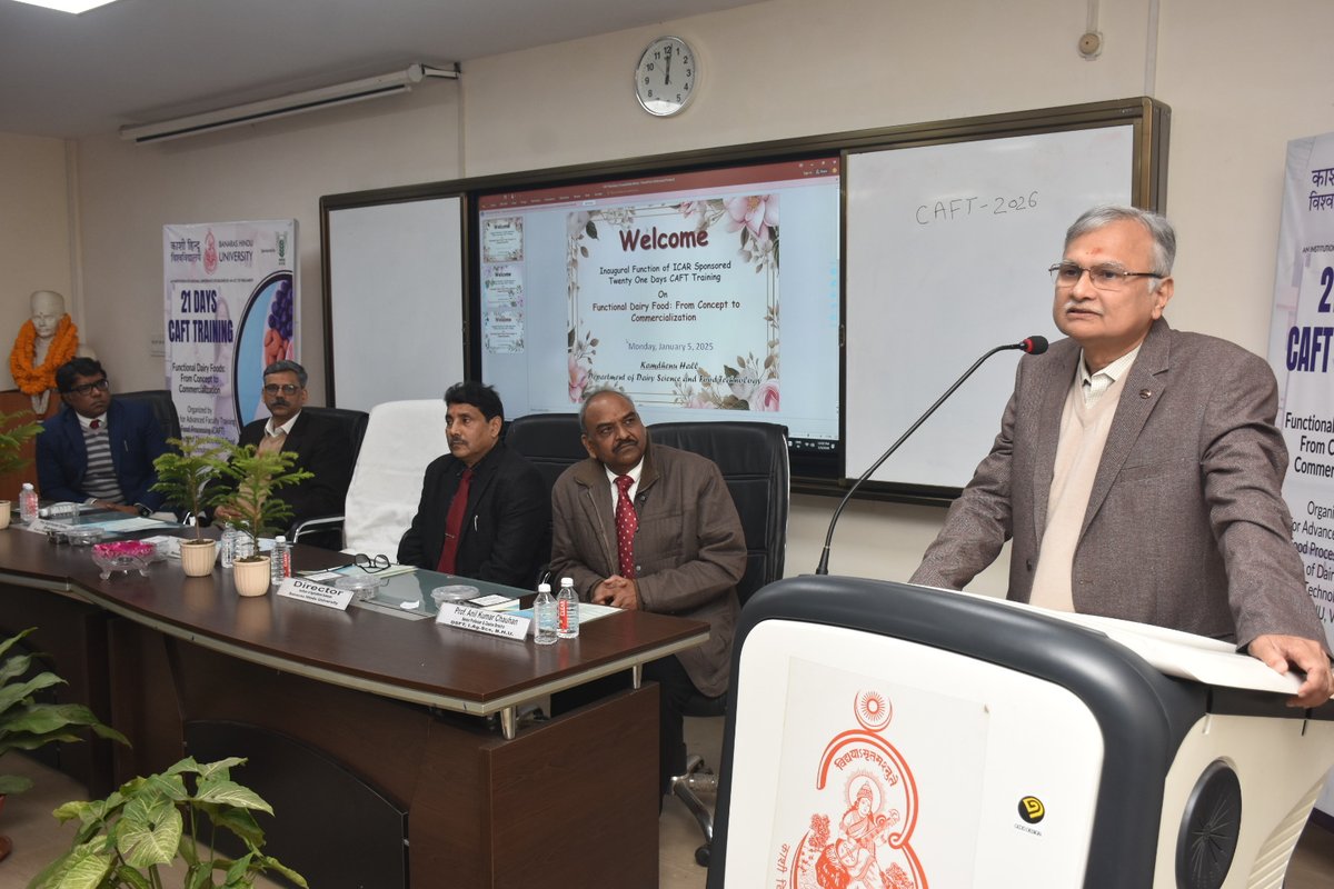 bhu_updates's tweet image. The Department of #DairyScience and #FoodTechnology, Institute of #AgriculturalSciences, #BHU, is conducting a 21-day ICAR-sponsored Advanced Faculty Training (CAFT) programme titled “Functional Dairy Foods: From Concept to Commercialization”. 

#FoodProcessing #Agriculture