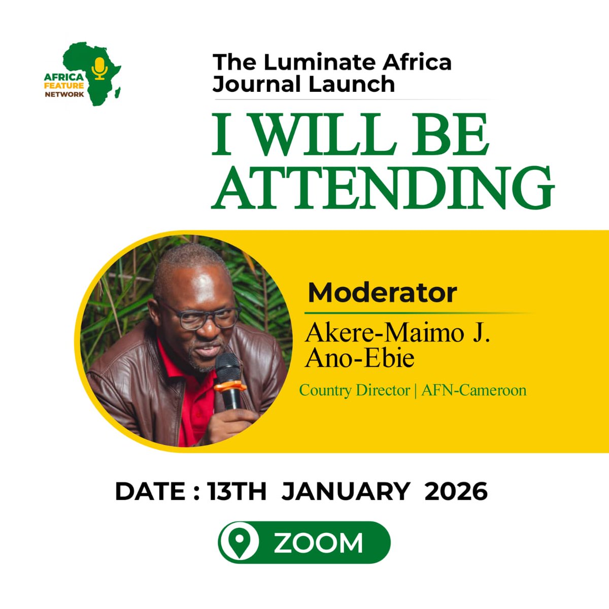 africafeatureN's tweet photo. All the way from Ongola Land, the city of seven hills, meet our Luminate Africa Journal launch panel discussion moderator: Akere-Maimo 

“You don’t want to miss this, do you?

Registration is free – click the link below to reserve your slot!

https://t.co/cgOteurk9a https://t.co/36KgnJCTLk