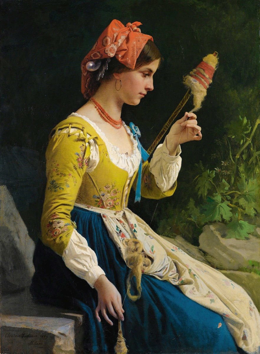 .
"The Spinner" - Eleuterio Pagliano
.
This is a vibrant and detailed work by Eleuterio Pagliano, an important painter of Italian Romanticism and Realism in the 19th century.
The painting exemplifies the interest of the time in genre scenes that depicted daily life (...)
.