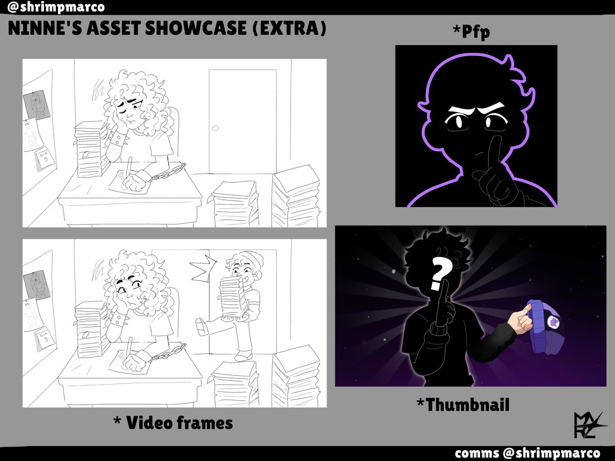 depois de meses de trabalho, finalmente posso tweetar isso... todos os desenhos que eu fiz pro <a href="/oNinne3Ns/">ninne</a>, que me contratou como artista do canal!! e ainda há muitos por vir!