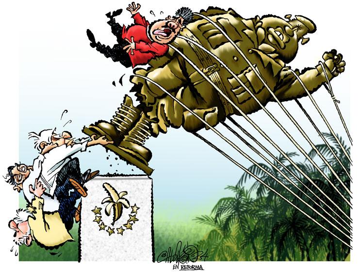 La izquierda latinoamericana alega (y yo concuerdo) que no son los gringos quienes deben deponer dictadores sino sus pueblos.
Pero esa misma izquierda, cuando esos pueblos deciden quitarlos, son los primeros en salir a la defensa del tirano -si es de izquierda.
Cartón sobre las