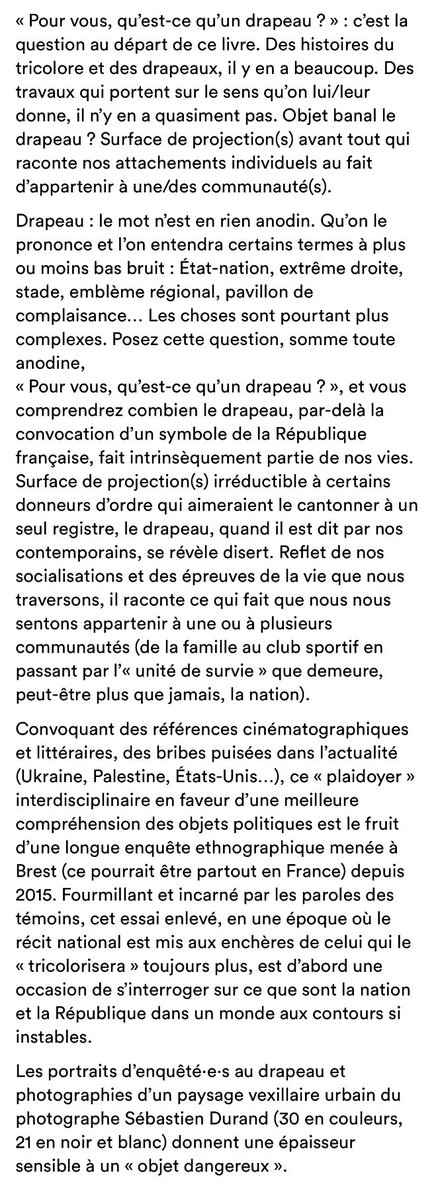 À paraître chez <a href="/anamosa_ed/">anamosa</a> 

« La République du vent. Essai sur le drapeau et le dévoilement politique » par Laurent Le Gall &amp; Philippe Lagadec. Photographies de Sébastien Durand :
anamosa.fr/livre/la-repub…