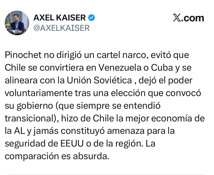 -Hay pruebas de los vínculos de Pinochet con el narco

-Allende NUNCA tuvo intención de quebrar la democracia, pero si no te gusta esa respuesta te doy un hecho: NUNCA hubo fuerzas militares que aseguraran el poder permanente de Allende, imprescindible para convertir a Chile en