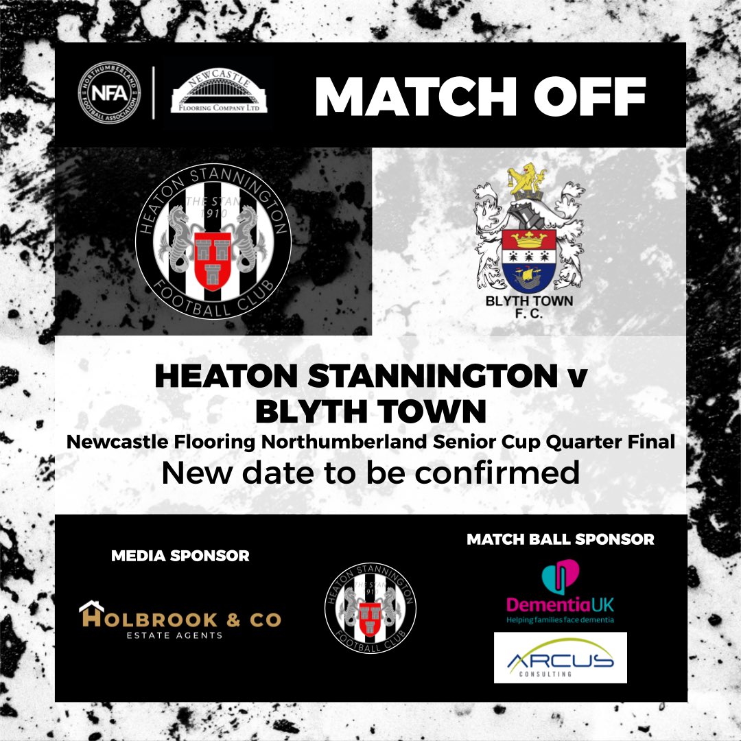 Heatonstan's tweet image. MATCH POSTPONED

Tomorrow’s senior cup game has been postponed as a result of the current weather conditions.

The new date will be confirmed soon.