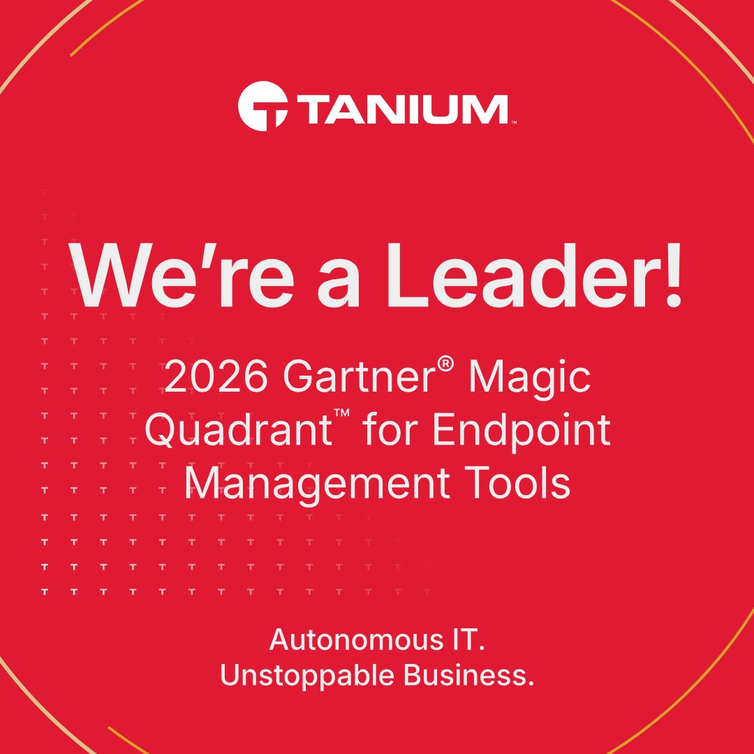Tanium's tweet image. Tanium has been recognized as a Leader in the Gartner® Magic Quadrant™ for Endpoint Management Tools. This recognition is based on our Ability to Execute and Completeness of Vision. 

Complimentary access to the report coming soon! 

bit.ly/3N6Zu4z