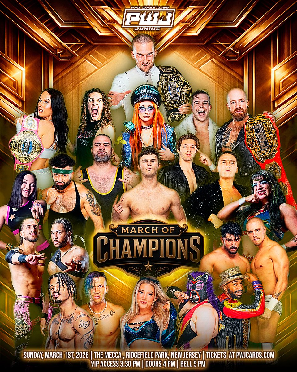 PWJCARDS's tweet image. 🏆 55 DAYS AWAY TILL PWJ MARCH OF CHAMPIONS 🏆

♦️FIRST ROW VIP (SOLD OUT)
♦️SECOND ROW (SOLD OUT )
♦️GENERAL ADMISSION (STILL AVAILABLE)

🎟️ GET TIX NOW: PWJCARDS.COM 

🗓️ Sunday March 1st, 2026
🏟️106 Bergen Ave, Ridgefield Park, NJ
VIP 3:30PM Doors 4pm Bell 🛎️ 5pm…