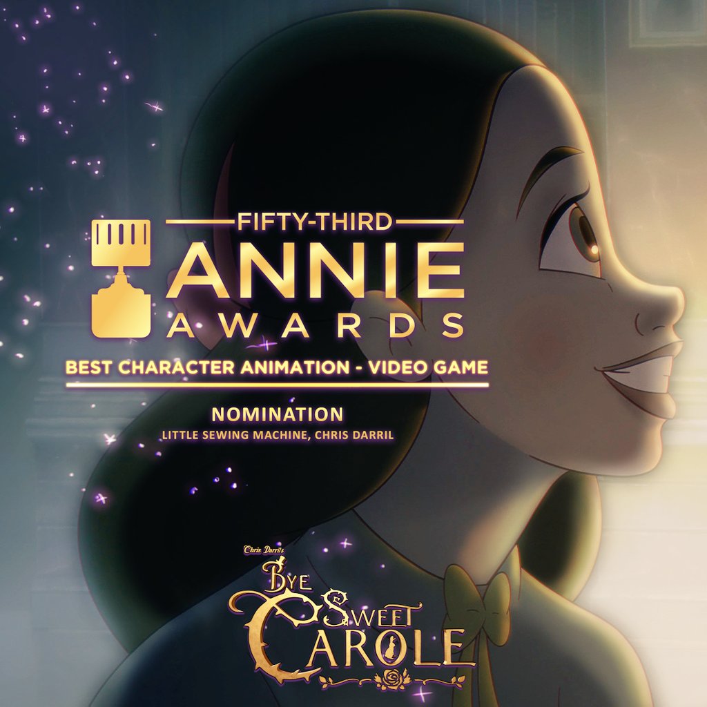 We're incredibly honored to receive this huge nomination🥹

Yes, Bye Sweet Carole is nominated at the 53rd #AnnieAwards in the "Best Character Animation/Video Game" category.

Thanks to <a href="/AnnieAwards/">AnnieAwards</a>, <a href="/ASIFAHollywood/">ASIFA-Hollywood</a> and to my amazing team for this achievement❤️

#ByeSweetCarole