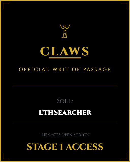 I answered the riddle. The gates have opened.
I am marked for STAGE 1.

<a href="/clawsxnft/">Claws</a>

#CLAWS #NFT #FreeMint