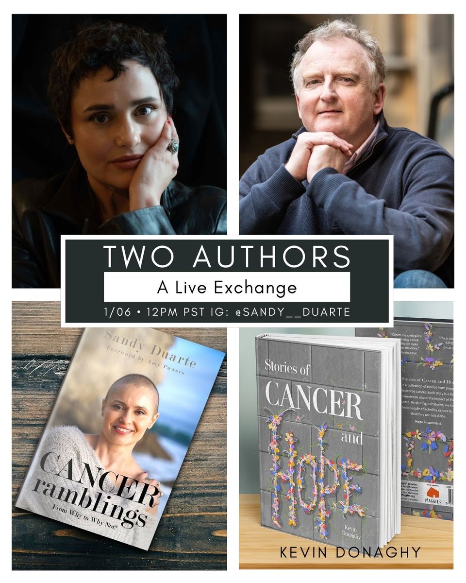 2 #cancer survivors. 1 powerful conversation.
Going LIVE w/Kevin Donaghy to talk resilience &amp; books born from transformation.
🗓 Tues Jan 6 | 12pm PST
📍 IG Live @sandy__duarte 
<a href="/cancersociety/">Canadian Cancer Society</a> <a href="/SU2C/">Stand Up To Cancer</a> <a href="/AmericanCancer/">American Cancer Society</a> <a href="/WomensHealthMag/">Women's Health</a> <a href="/PreventionMag/">Prevention Magazine</a> #CancerRamblings #BooksOfHope