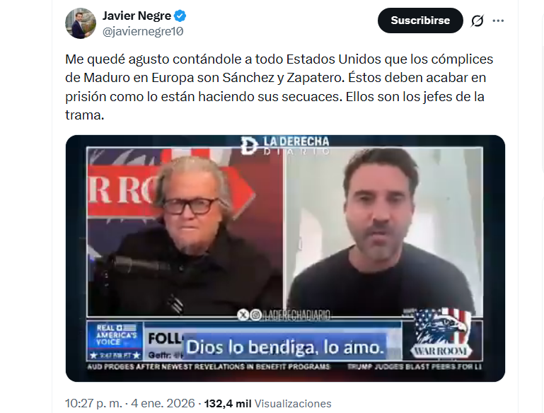 JulianMaciasT's tweet image. Fran Rivera no fue el único que pidió a Trump bombardear España y secuestrar al presidente del gobierno. Hazte Oír y sus dos financiados Negre y Vito Quiles insinuaron lo mismo.
Podrían cometer delito por el artículo 581 del Código Penal con pena de prisión de 15 a 20 años.