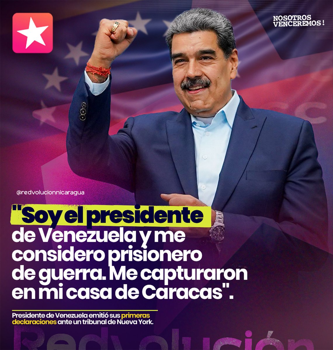 taniasandinista's tweet photo. "Soy el presidente de Venezuela y me considero prisionero de guerra. Me capturaron en mi casa de Caracas". https://t.co/l7B4uV4AZA