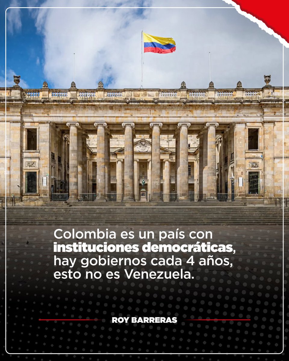 RoyBarreras's tweet photo. Colombia no es patio trasero de nadie.

Nuestra democracia se defiende con votos, no con amenazas ni injerencias externas.

#RoyPresidente #PactoAmplio #VotaRoyPresidente https://t.co/DOrE7XM0jW