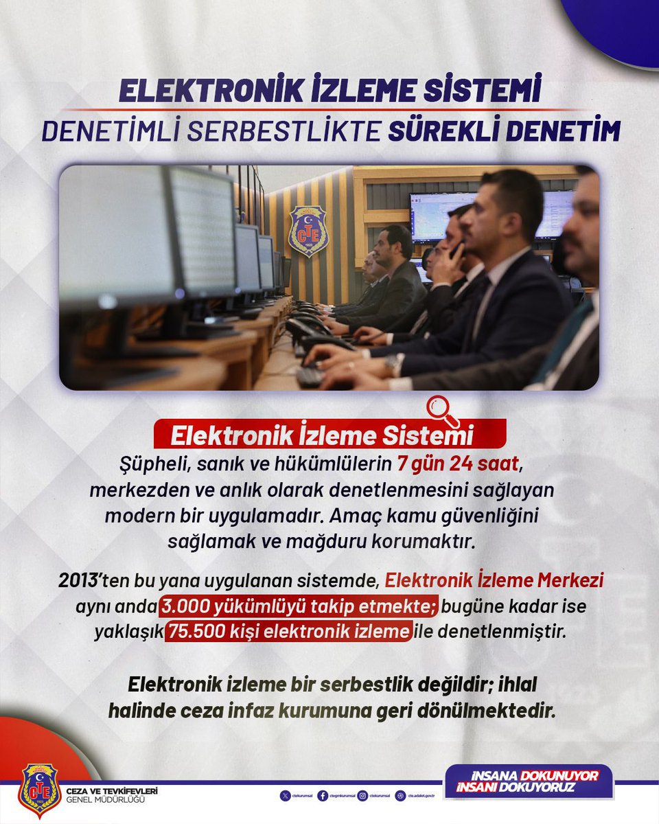 ELEKTRONİK İZLEME SİSTEMİ
DENETİMLİ SERBESTLİKTE SÜREKLİ DENETİM
<a href="/ctekurumsal/">Ceza ve Tevkifevleri Genel Müdürlüğü</a> 
<a href="/izmirvaliligi/">T.C. İzmir Valiliği</a> 
<a href="/YavuzEnis/">Enis Yavuz Yıldırım</a> 
<a href="/huseyinsk23/">Dr. Hüseyin ŞIK</a> 
<a href="/aliyeldann/">Ali Yeldan</a> 
<a href="/candeveci_/">Can Deveci</a>