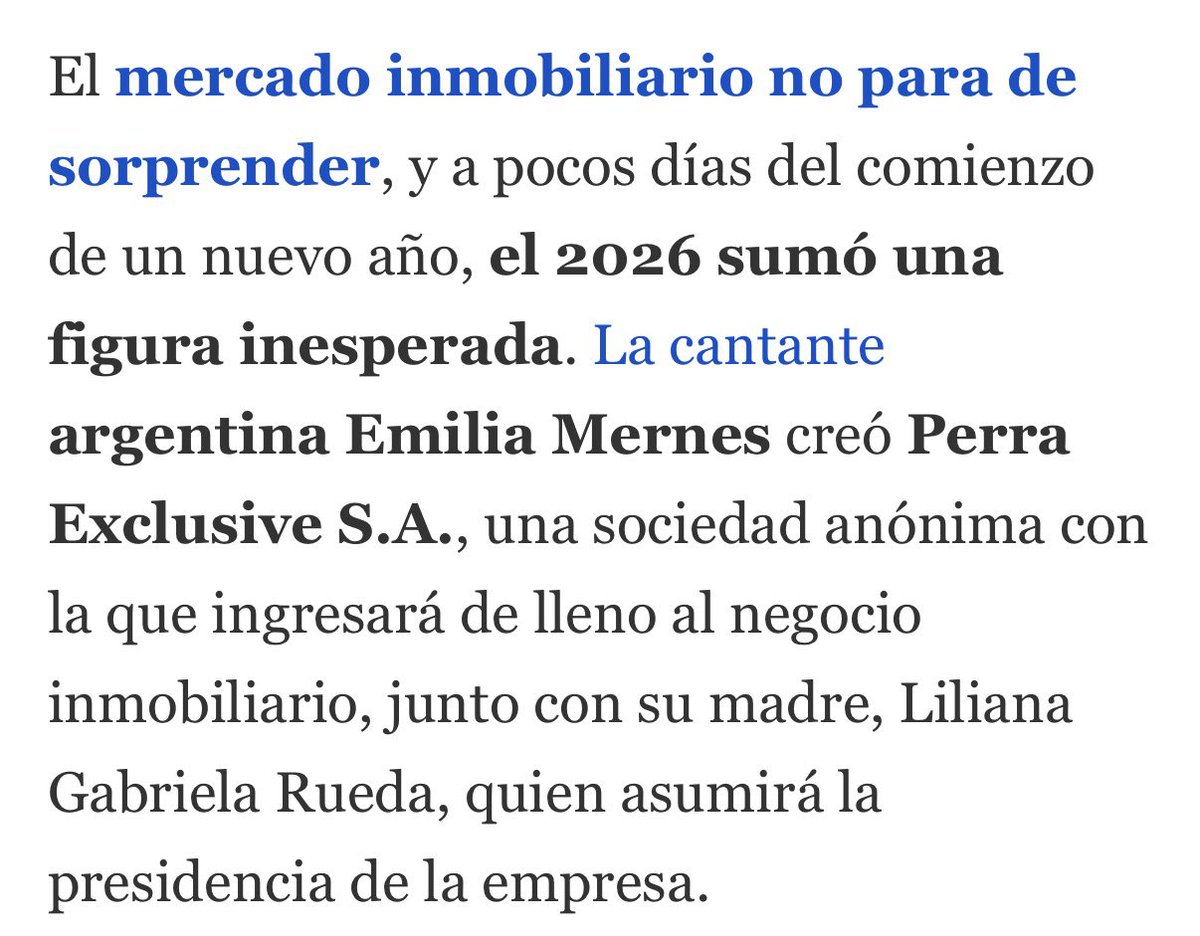 RealTimeRating's tweet image. Emilia Mernes creó una empresa  inmobiliaria: “Perra Exclusive S.A.”
