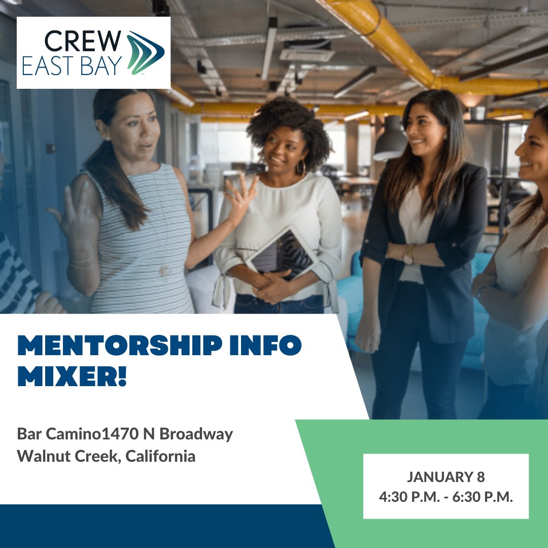 Come learn about our exciting Mentorship Program at this casual mixer, where you’ll get the inside scoop on what’s in store for mentees and mentors in the coming year.

Register here: east-bay.crewnetwork.org/events

#WomeninCRE #commercialrealestate #womeninleadership
