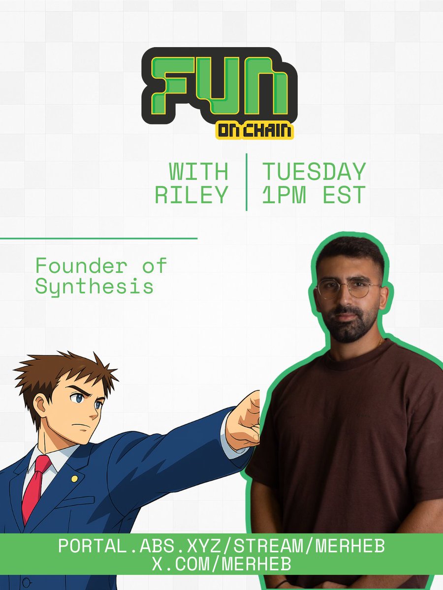 merheb's tweet image. In less than 24 hours.

A new FUNonchain episode with @rileyxcook, founder of @SynthesisTrade, at 1 PM EST.

Prediction markets Supercycle.