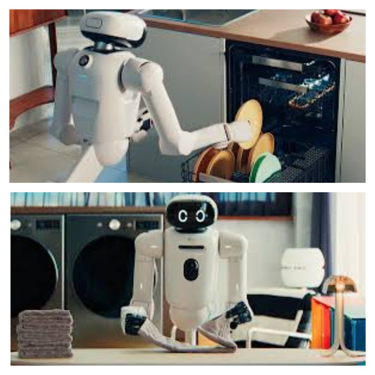 marc_saltzman's tweet photo. Today at #CES, @LGUS showed off its #CLOiD household robot that uses its flexible arms (and fingers), AI and vision to perform household tasks like folding laundry and filling the dishwasher. The company says it will integrate with its #LG ThinQ ecosystem to automate home life. @LGCanada