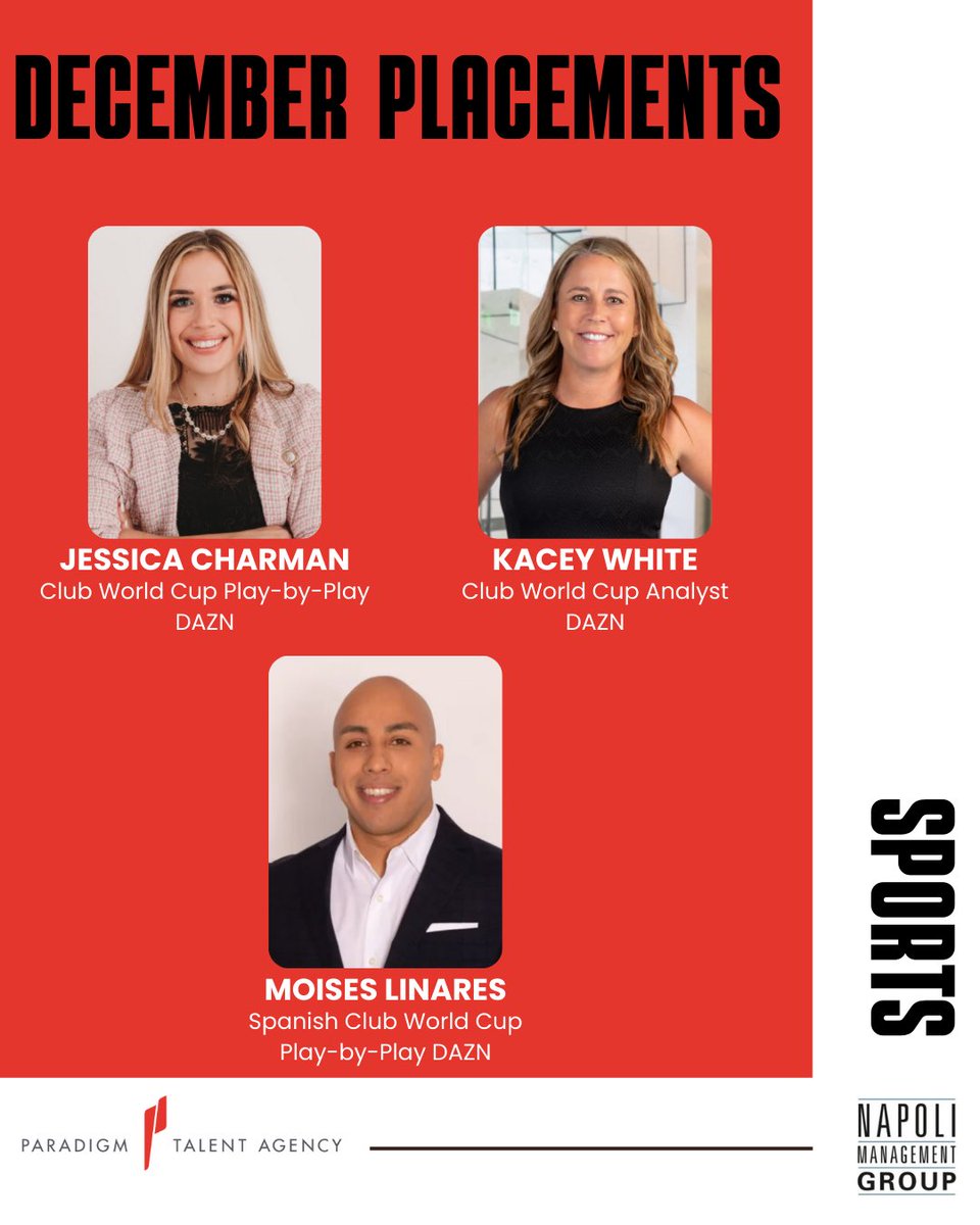NapoliMGMT's tweet image. New faces in new places! Congratulations to our Sports clients who started new jobs in December!⭐️🎥